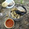 This 'bush' lunch is what I ate for Thanksgiving. It consists of boiled plantains, some heavily salted fish (for preserving) and a tomato sauce/hot pepper stew for dipping the plantains.
Don't worry... my good friend Terrie Lanier made sure I had the full 'turkey' version when I got back home.